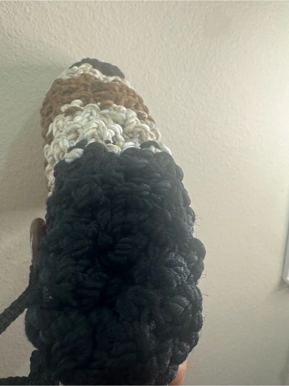 Handcrafted Crochet Shoulder Bag in Black, Brown & Cream